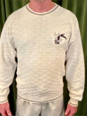 Fieldmaster vintage Cream Crewneck Sweater with Subtle Embroidered duck accents
